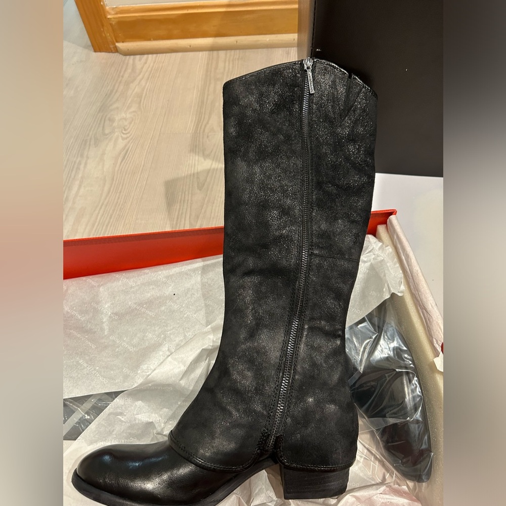 Donald J Pliner Devi4 Black Leather Suede Reverse Calf Knee High Boots - Picture 2 of 4